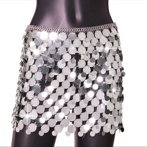Shiny Waterdrop Sequin Tassel Coin Mini Elastic Waist Party Club Short Skirts Festival Raves Outfit